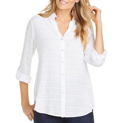 

Женская рубашка Foxcroft NYC Amber White Dobby Stripe Tulip Back Blouse  BHFO 4377, Белый