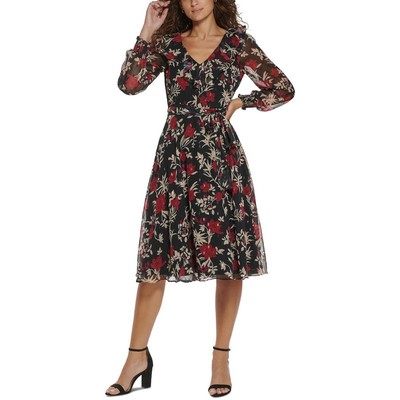 

Женское черное платье до колена Jessica Howard с v-образным вырезом Petites  BHFO 9675, Black/red