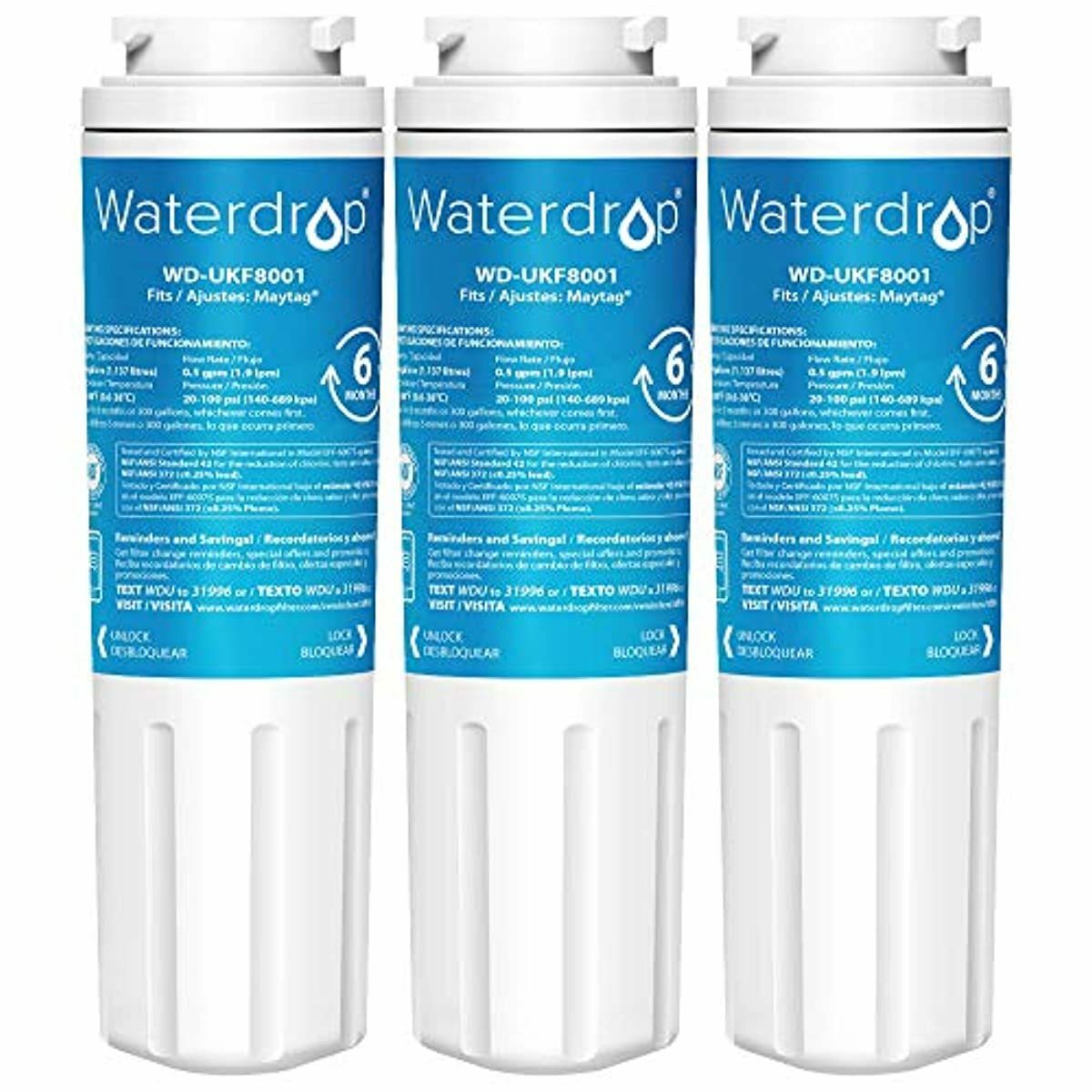 Waterdrop UKF8001 Water Filter, Compatible with EveryDrop Filter 4, EDR4RXD1, Whirlpool UKF8001AXX-750, Maytag UKF8001P, UKF8001AXX-200, , 46-9005, 46-9006, PUR, Puriclean II, 3 Filters
