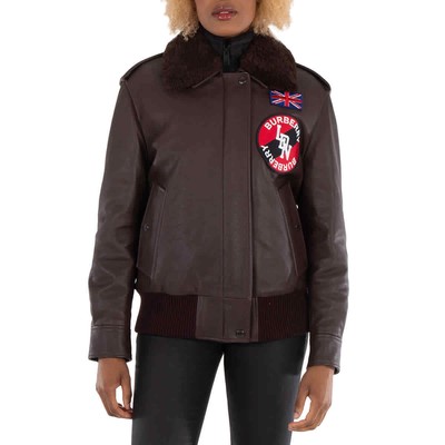 Pre-owned Burberry Ladies Dark Brown Shandwick Detchable Shearling Collar Flight Jacket