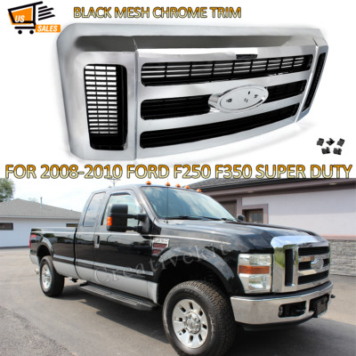 For 2008 2009 2010 Ford F250 F350 Super Duty Chrome Black Front Grille Assembly