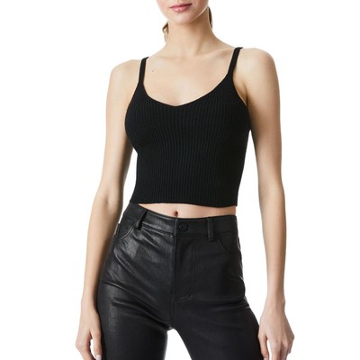 

Женская черная вязаная укороченная майка в рубчик Alice and Olivia Kenna  BHFO 0261, Черный