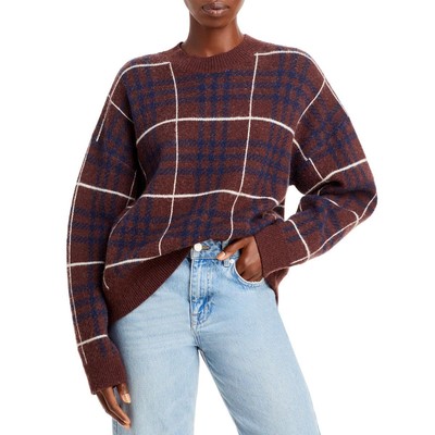 

Женский коричневый вязаный пуловер с круглым вырезом в клетку En Saison, топ  BHFO 1354