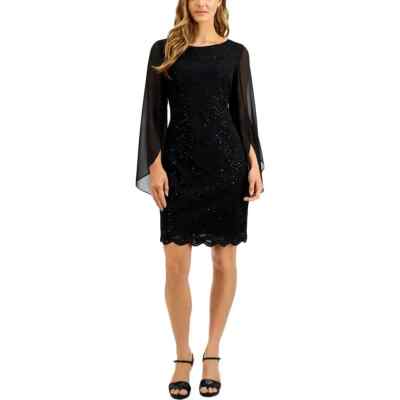 CONNECTED Sheath Dress Size 10 Black Sequin Lace Flutter 3/4 Sleeve NWT