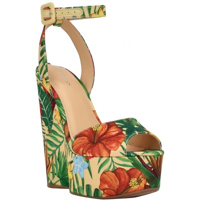 

Guess Женские сандалии на платформе Taraji 2, зеленые, туфли 7,5, средний (B,M) BHFO 7096, Multi floral, Taraji 2