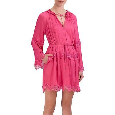 BCBGMAXAZRIA Женское мини-платье-сорочка с отделкой крючком и завязками на шее BHFO 2852