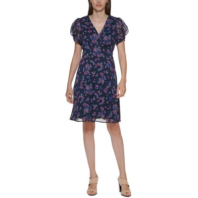

Calvin Klein Женское темно-синее короткое мини-платье с цветочным принтом Petites  BHFO 3219, Indigo multi