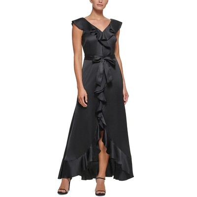 

Женское черное вечернее платье с рюшами и V-образным вырезом DKNY  BHFO 0792, Черный