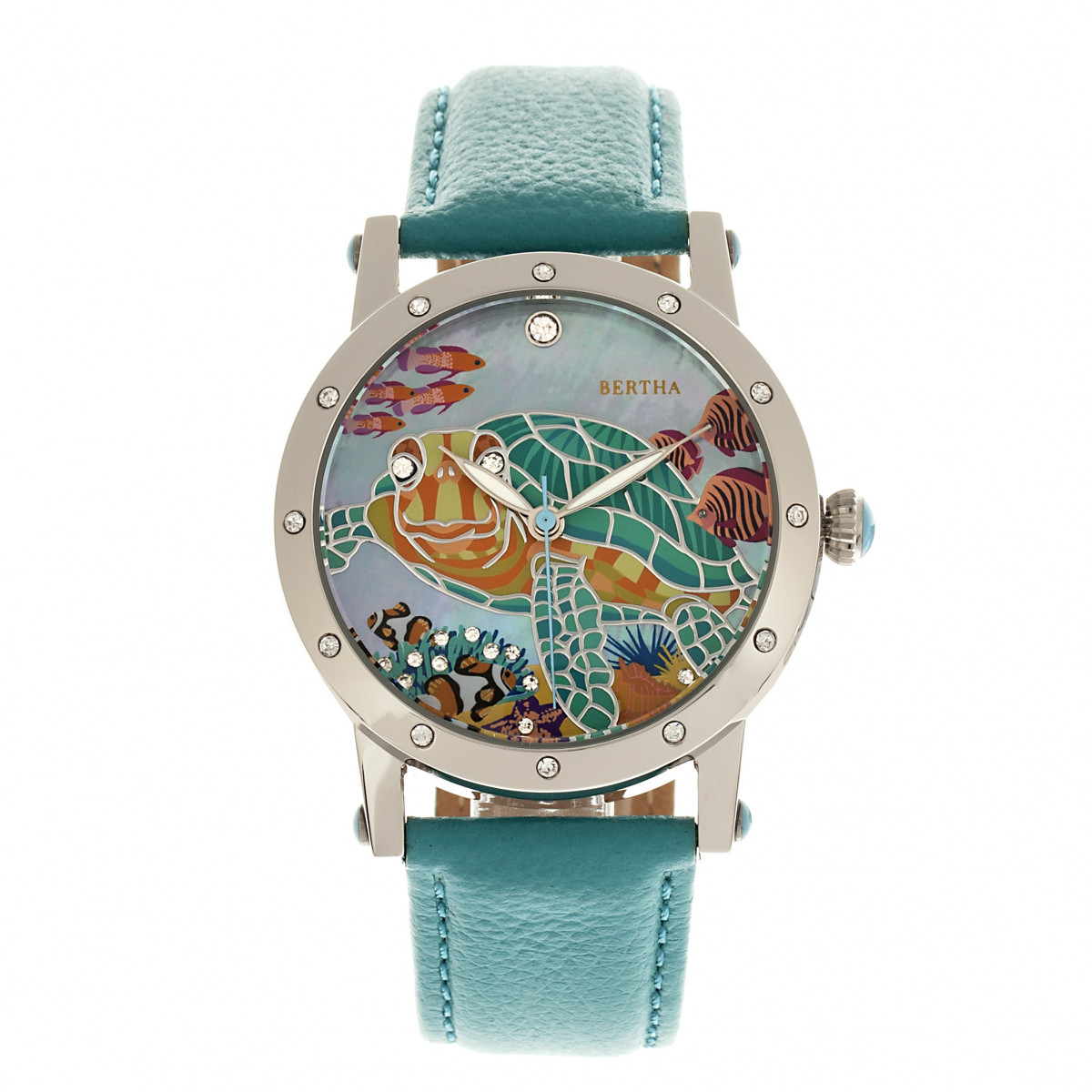 Bertha Chelsea Turtle MOP Dial Turquoise Leather Women's ...