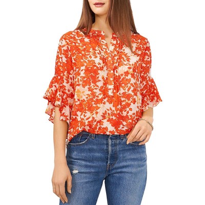 Женская оранжевая блузка на пуговицах с цветочным принтом Vince Camuto, XL BHFO 6946