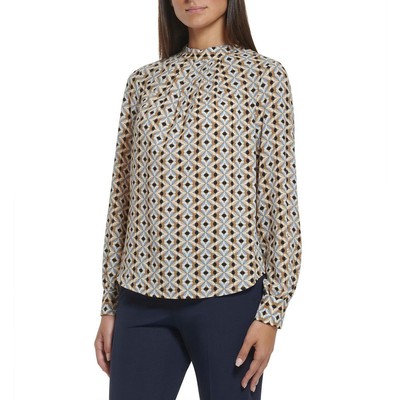 Tommy Hilfiger Womens Tan Print Tie-Neck Shirt Blouse Top XL BHFO 8031