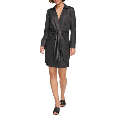 DKNY Womens Black VNeck Front Split Long Sleeve Mini Dress 12 BHFO 9456