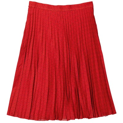 Pre-owned Burberry Ladies Bright Red Monogram Print Plated Skirt
