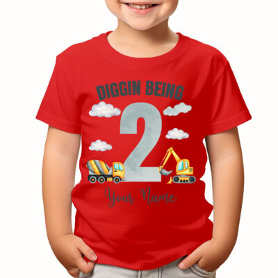 Personalised 2nd Birthday Digger 2 Year Old Construction T-Shirts #TA-23 2T1A1