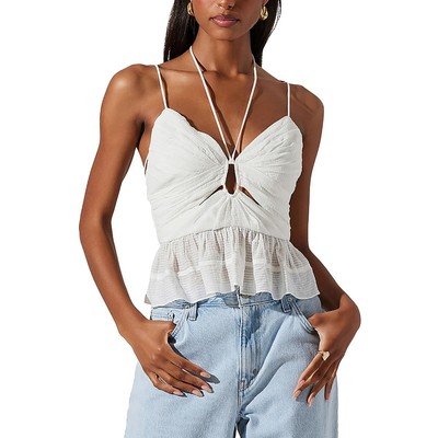 ASTR the Label Womens White Halter Cut-Out Tank Peplum Top S BHFO 0426