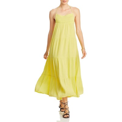 Женское желтое хлопковое летнее платье миди на бретелях Elan Womens M BHFO 7347
