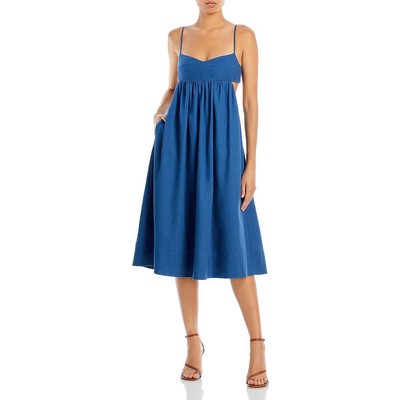 Длинный сарафан в стиле бохо из льняной смеси цвета морской волны Havana Blue L BHFO 8399