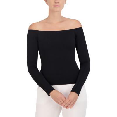 BCBGMAXAZRIA Женская эластичная рубашка в рубчик с длинным рукавом и открытыми плечами BHFO 2832