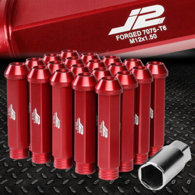 J2 ENGINEERING 7075 АЛЮМИНИЙ M12X1.5 20ШТ 90 ММ ГАЙКА С ОТКРЫТЫМ НАКОНЕЧНИКОМ с АДАПТЕРОМ КРАСНОГО ЦВЕТА