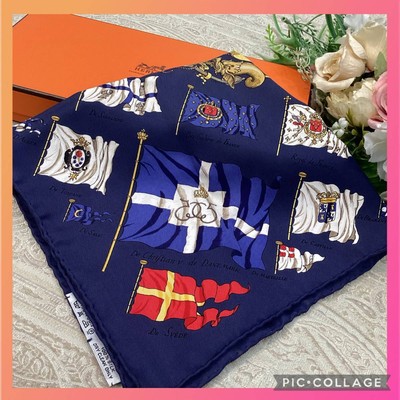 Hermes Petit Carre Pavois Flag Navy