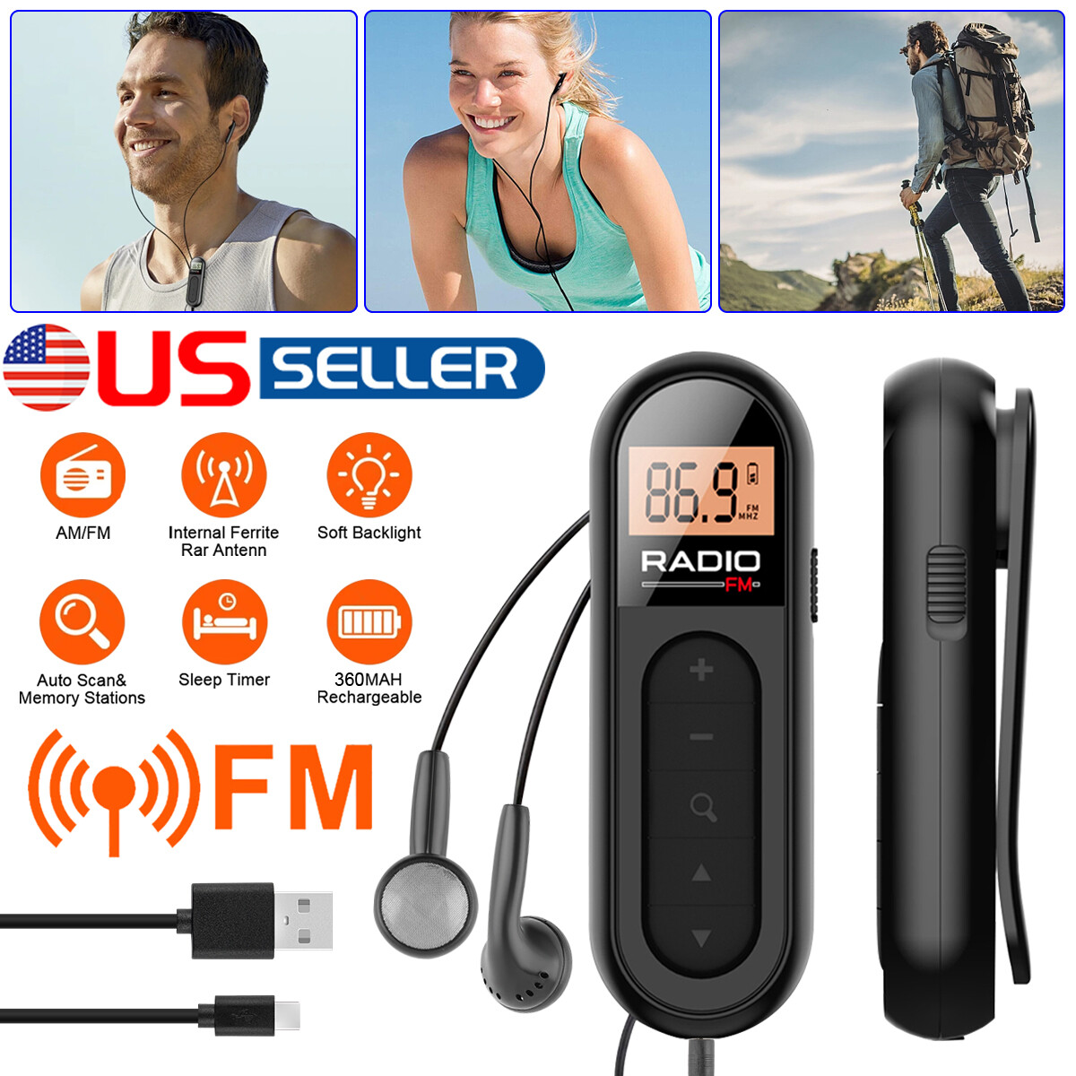 Mini Digital Portable Pocket LCD AM FM Radio Stereo USB Rechargeable w/Earphone