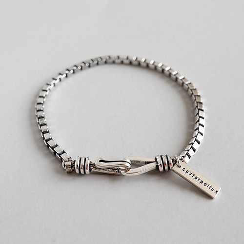 【HYERES LOR】24SS★ (W) Curve Box Antique Chain Bracelet Vintage Thick Box Chain Bracelets Women Solid 925 Sterling