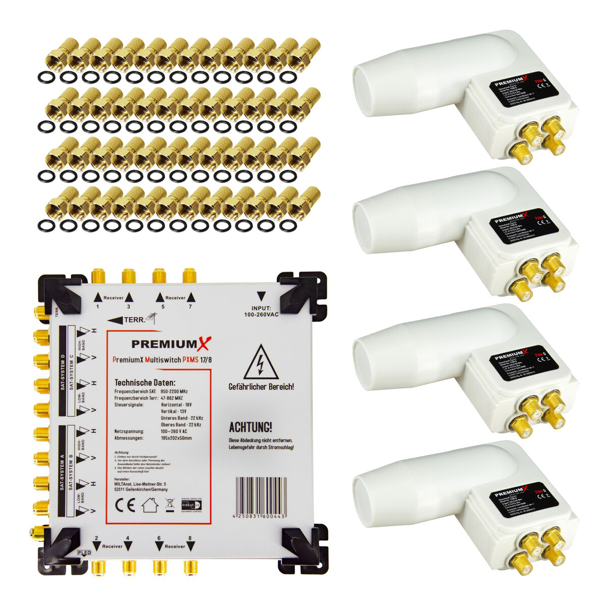 PremiumX Multischalter 17/8 Multiswitch SAT Verteiler Multifeed 3° Quattro LNB