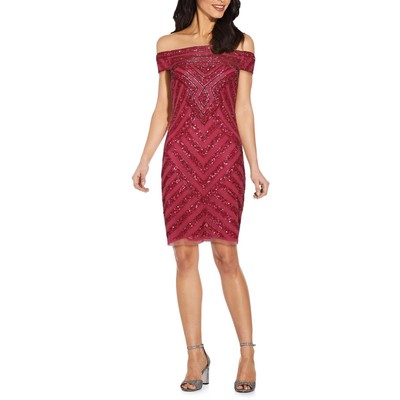 

Adrianna Papell Женское вечернее платье-футляр до колен с украшением BHFO 1791, Dusty rouge