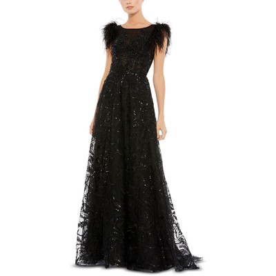 Mac Duggal Womens Black Feathers Long Party Evening Dress Gown 14 BHFO 0688