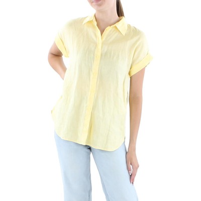 

Lauren Ralph Lauren Женская желтая льняная рубашка Broono на пуговицах  BHFO 1162, Yellow bloom