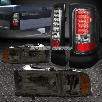 ЗАКОПЧЕННЫЙ КОРПУС ФАРЫ OE + УГОЛОК + ХРОМИРОВАННЫЙ СВЕТОДИОДНЫЙ ЗАДНИЙ ФОНАРЬ ДЛЯ 94-02 DODGE RAM