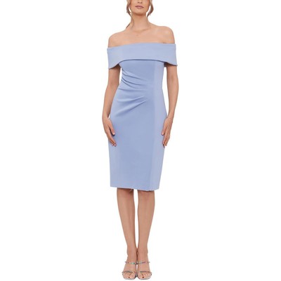 Женское синее вечернее платье-футляр Xscape длиной до колена с открытыми плечами 4 BHFO 3672