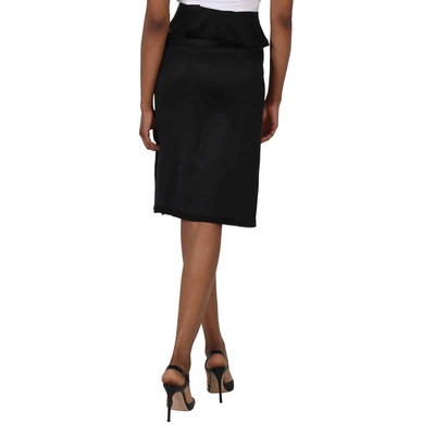 Pre-owned Burberry Ladies Black Martia Ruffle Trim Silk Skirt