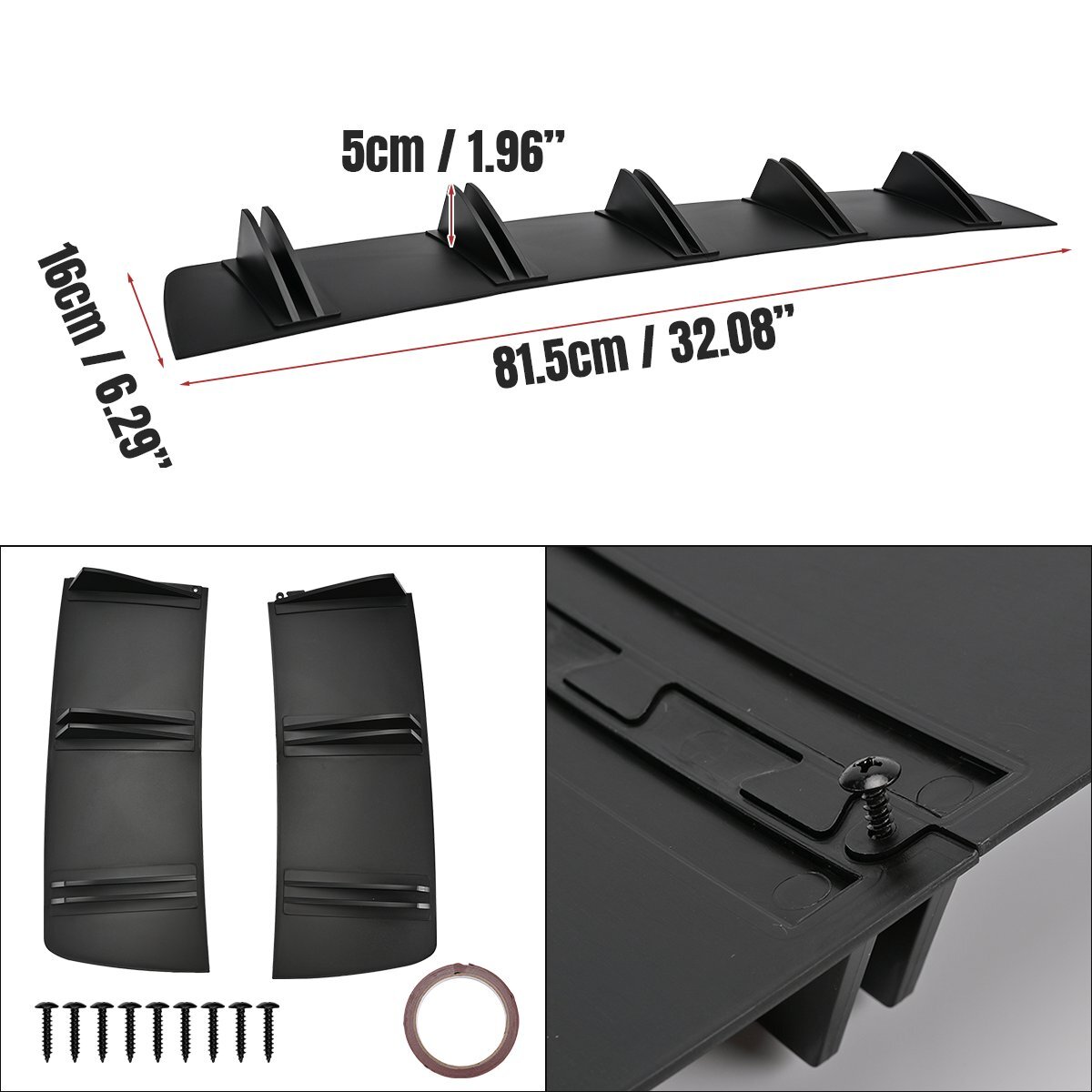 For Dodge Charger RT SRT Rear Diffuser Shark 5 Fins Bumper Splitter Spoiler Lip