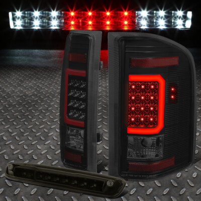 ДЛЯ 07-14 CHEVY SILVERADO КРАСНАЯ ЗАДНЯЯ ПЛАНКА С-ОБРАЗНОЙ ФОРМЫ + СВЕТОДИОДНАЯ 3-Я ТРЕТЬЯ ТОРМОЗНАЯ/ГРУЗОВАЯ ЛАМПА ДЫМЧАТОГО ЦВЕТА