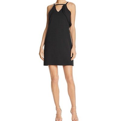 Anthropologie Cooper & Ella Black Ruffle Antonella Mini Dress V-Neck sz S