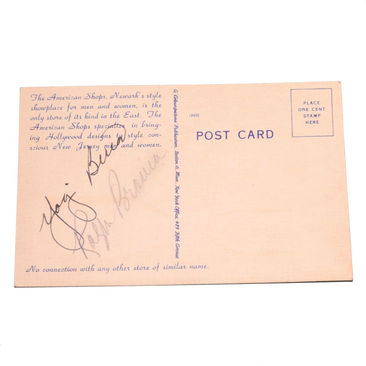 YOGI BERRA RALPH BRANCA SIGNED AUTOGRAPHED POST CARD AMERICAN SHOPS - COA JSA