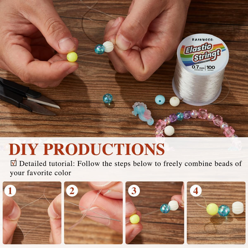 Elastic Bracelet String Cord Kit: 2 Rolls of 200m (0.5mm) Clear Beaded Stretch C
