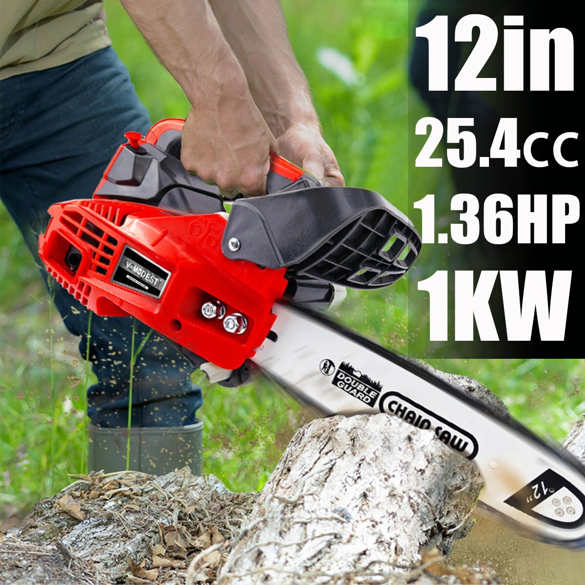 25.4CC Gas Chainsaw 12'' Top Handle Gasoline Powered Chain Saw 2-Stroke 1000W