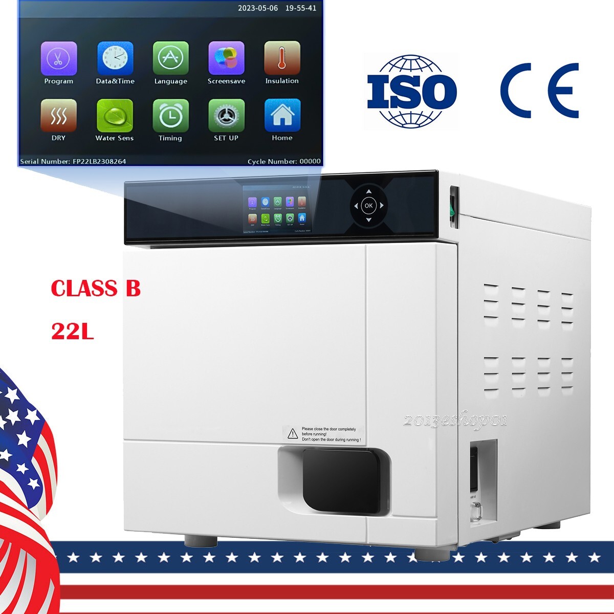 22L Class B Dental Medical Autoclave Steam Sterilizer with Data Printer Drying