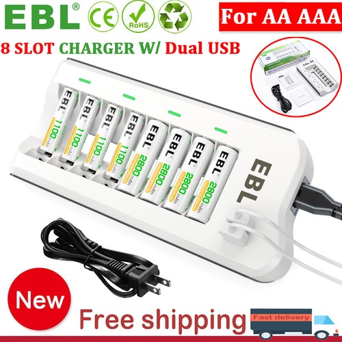 EBL 4 Slot / 8 Slot Smart Charger For AA AAA NI-MH NI-CD Rechargeable Battery US
