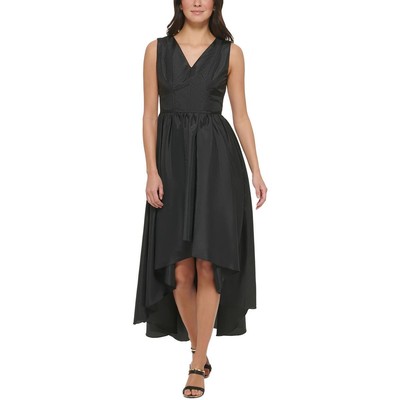 Женское черное платье миди с V-образным вырезом чайной длины DKNY Hi Low 14 BHFO 8244