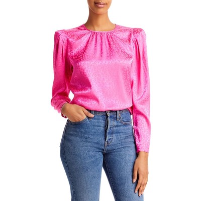 

Женская атласная блузка с пышными плечами и животным принтом Aqua Jacq BHFO 2141, Hot pink