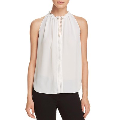 T Tahari Womens Lynna Ivory High Neck Sleeveless Sheer Blouse Top XL BHFO 4084