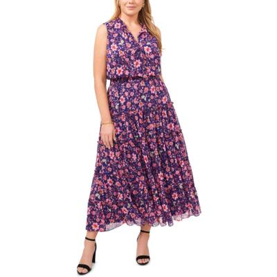 

MSK Women Многоуровневое платье макси с цветочным принтом Plus BHFO 9015, Purple/fuchsia multi