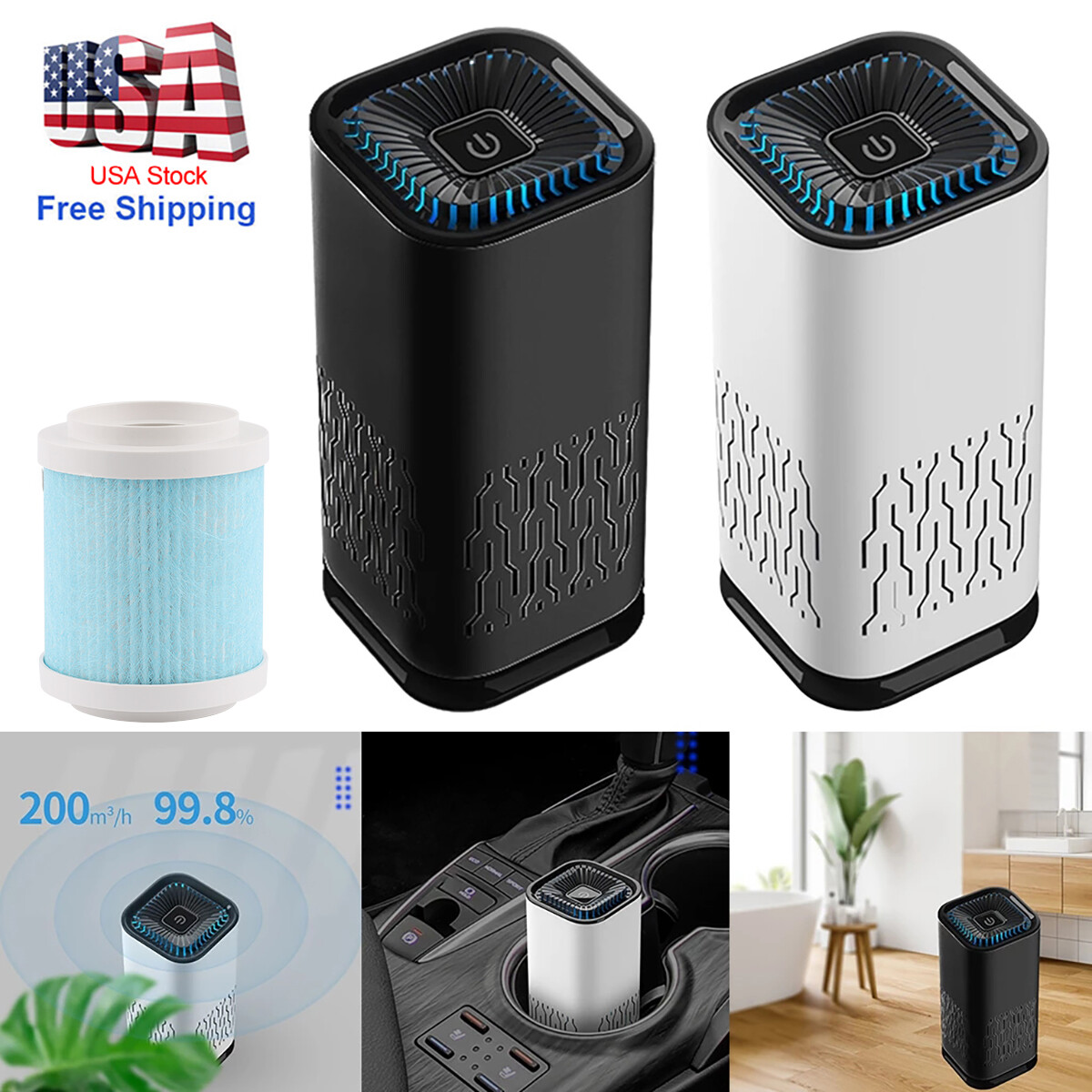 US Air Purifier Freshener Cleaner Odor Pet Dander Eliminator for small room UV