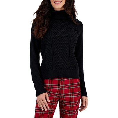 Tommy Hilfiger Womens Black Cable Knit Cozy Turtleneck Sweater XL BHFO 0578