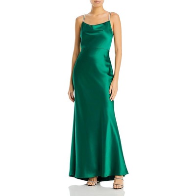 Женское зеленое атласное вечернее платье с воротником-стойкой из страз цвета морской волны Aqua 0 BHFO 9001