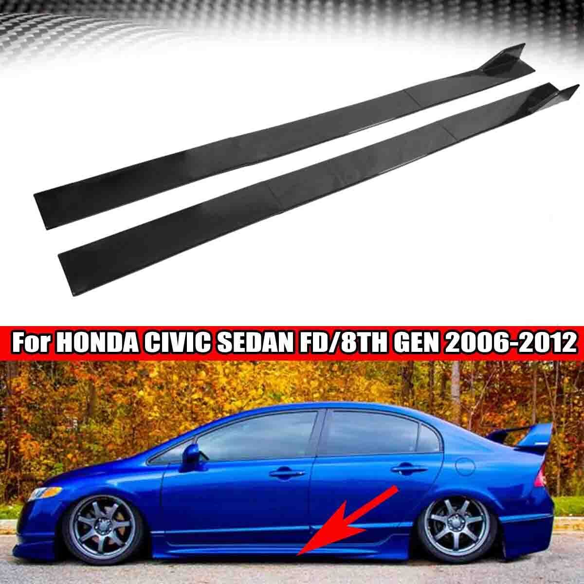 For Honda Civic 2006-2012 78.7'' Glossy Black Side Skirts Extension Lip Rocker