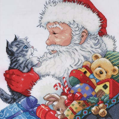 Tobin DW5977 Santa & Kitten Counted Cross Stitch Kit-13''X13'' 14 Count